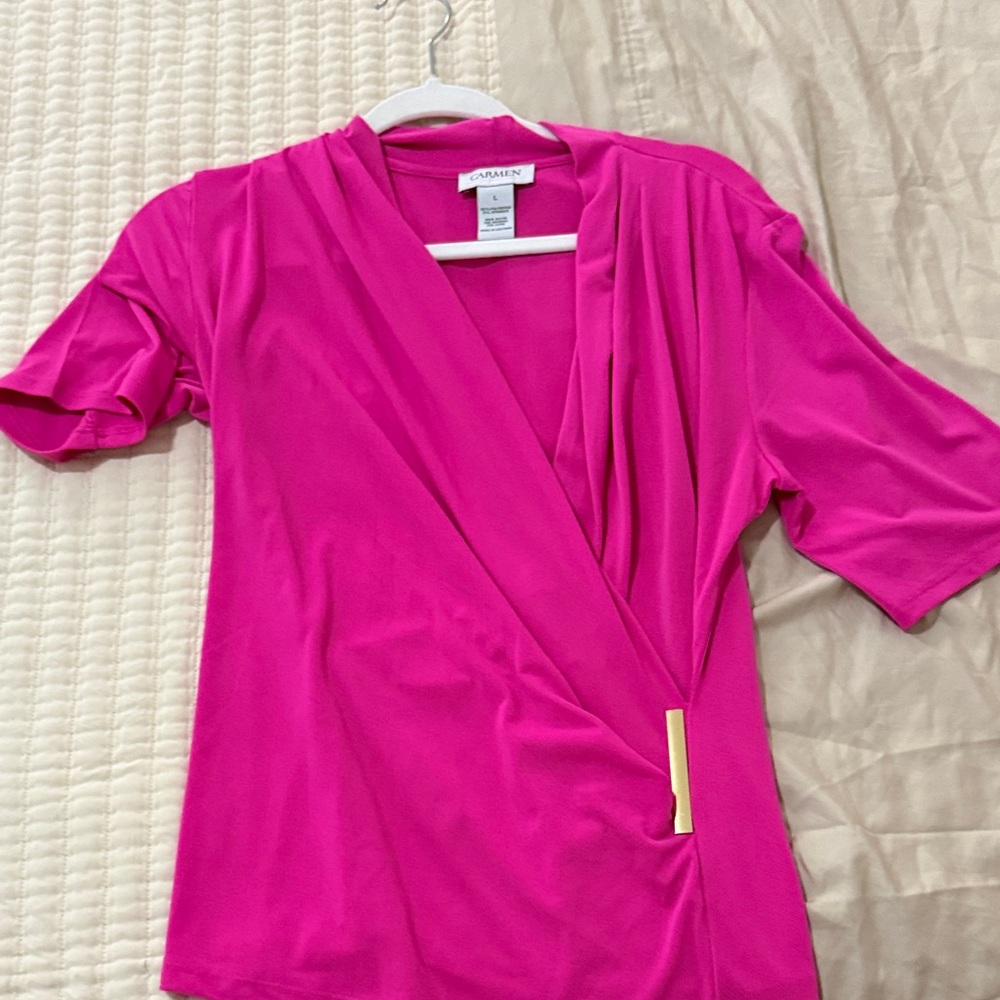 Vibrant Pink Wrap Blouse by Kasper